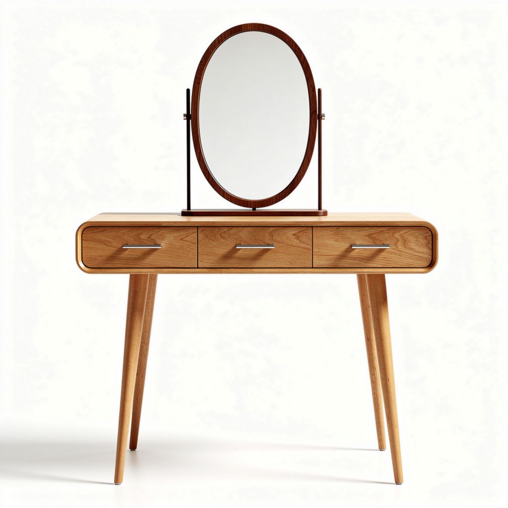 kaptafel met ovale spiegel en drie lades van kunststof 90 x 40 x 75cm