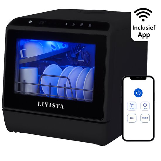 Livista Mini Vaatwasser incl APP - Vaatwasser - Vaatwasser Vrijstaand - Afwasmachine - Camping Vaatwasser - Zwart(Zwart)