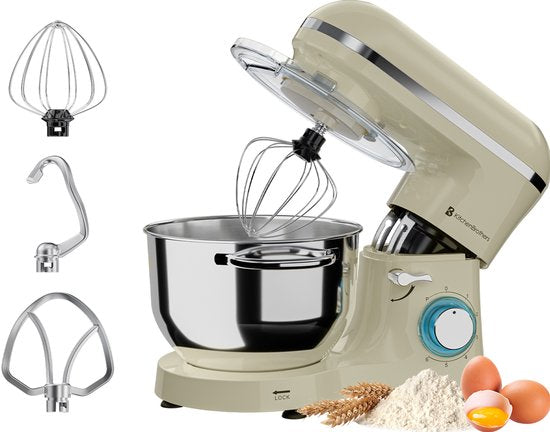 KitchenBrothers 2000W Keukenmachine - Keukenrobot - 6,2L - Mixer met Mengkom - Keukenmixer - Champagne(Champagne)