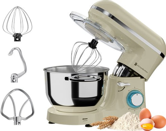 KitchenBrothers 2000W Keukenmachine - Keukenrobot - 6,2L - Mixer met Mengkom - Keukenmixer - Champagne(Champagne)