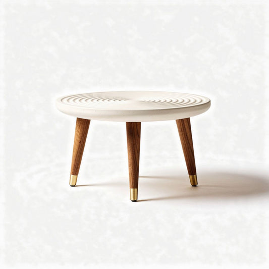 Salontafel van wit kunststof met houten poten 70 x 70 x 40cm