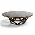 Glazen salontafel met zwarte en gouden metalen basis 100 x 100 x 40cm