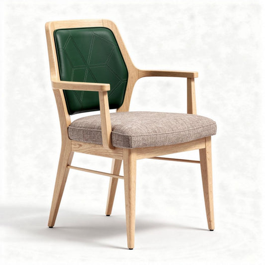 Houten eetkamerstoel met gestoffeerde zitting en groene rugleuning 60 x 60 x 85cm