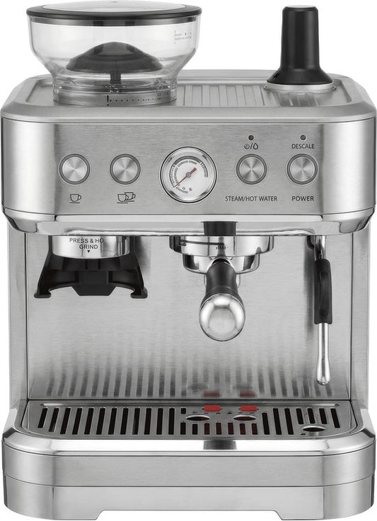 Anbolife Koffiemachine van 15 bar met geïntegreerde molen - melkschuimer - 2,5 liter waterreservoir - roestvrijstalen barista-machine voor thuis en op kantoor.