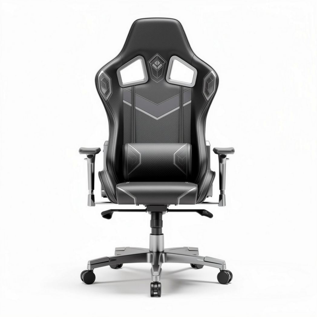 Ergonomische gaming stoel met verstelbare armleuningen en zwarte bekleding