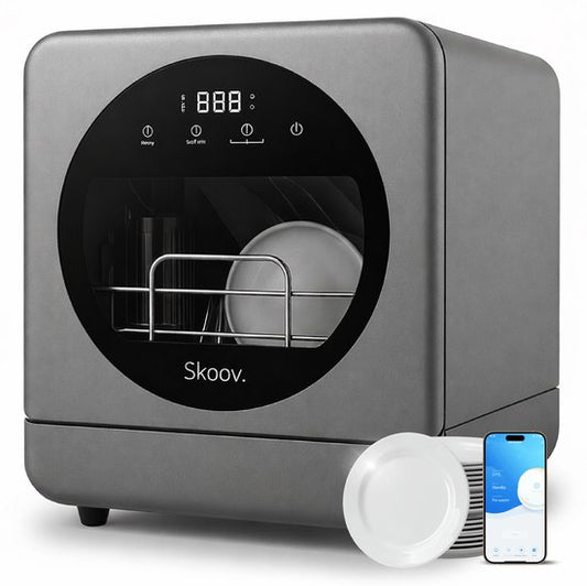 Skoov Mini Vaatwasser met waterreservoir - 3 couverts - 7 wasprogramma's - Kleine smalle vrijstaande afwasmachine - Camping - Grijs(Grijs)