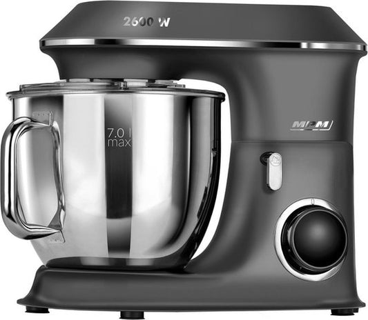 MPM Planetaire Keukenmachine met Accessoires - Keukenmixer met Twee Mengkommen van 7L - Keukenrobot - 2600W - Antraciet(Antraciet)
