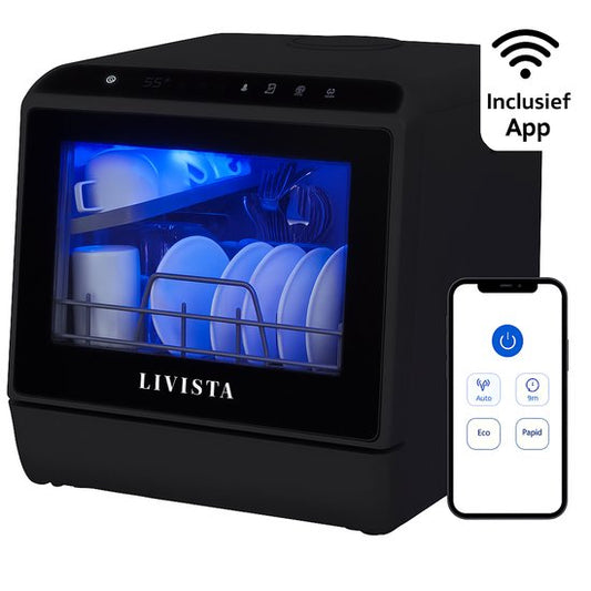 Livista Mini Vaatwasser incl APP - Vaatwasser - Vaatwasser Vrijstaand - Afwasmachine - Camping Vaatwasser - Zwart(Zwart)