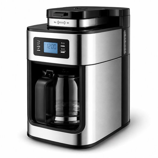Merkloos / Sans marque Koffiemachine met Bonenmaler – Volautomatisch Koffiezetapparaat 1L – LCD Display  Timerfunctie – Voor Verse Koffiebonen en Gemalen Koffie – RVS