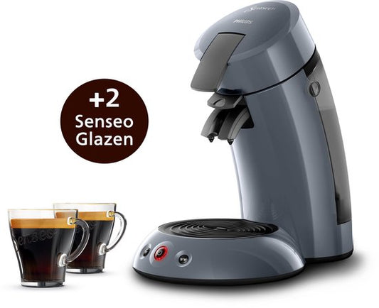 Philips Senseo koffiepadmachine – Inclusief 2 Gratis Senseo glazen - Crema Plus – 1 of 2 koffie tegelijk - Blauw - HD7806/52(Senseo glazen)