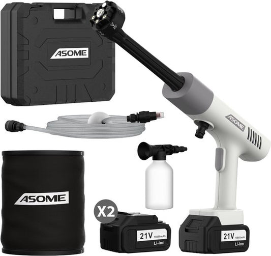 ASOME X021 Hogedrukreiniger - Hogedrukreiniger Accu - Hogedrukreiniger Auto - Draadloze Hogedrukreiniger - Terrasreiniger - Hogedrukspuit - 2x 15000 mAh Accu - 80 minuten gebruik(X021)