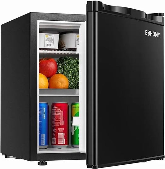 E EUHOMY MakkelijkMooi Zwarte Bar Koelkast - Mini Koelkast - met Vriesgedeelte - Energiezuinig - inhoud 46 ltr - Met Omkeerbare Deur