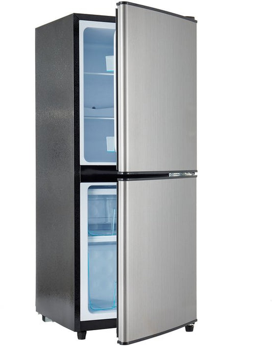Ropilly Vrijstaande Minikoelkast - Koel-vriescombinatie - 7 Temperatuurstanden - Stille Werking - 106 Liter - Kantoor en Slaapkamer - 42,5x44,5x102cm - Zilver