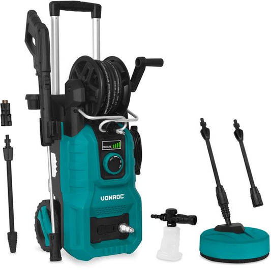 VONROC Hogedrukreiniger V24-3 - 2400W – 180 bar – drukregelaar - Incl. 10m premium slang, terrasreiniger, schuimsproeier en accessoires(V24-3 - Compleet + Drukregelaar)