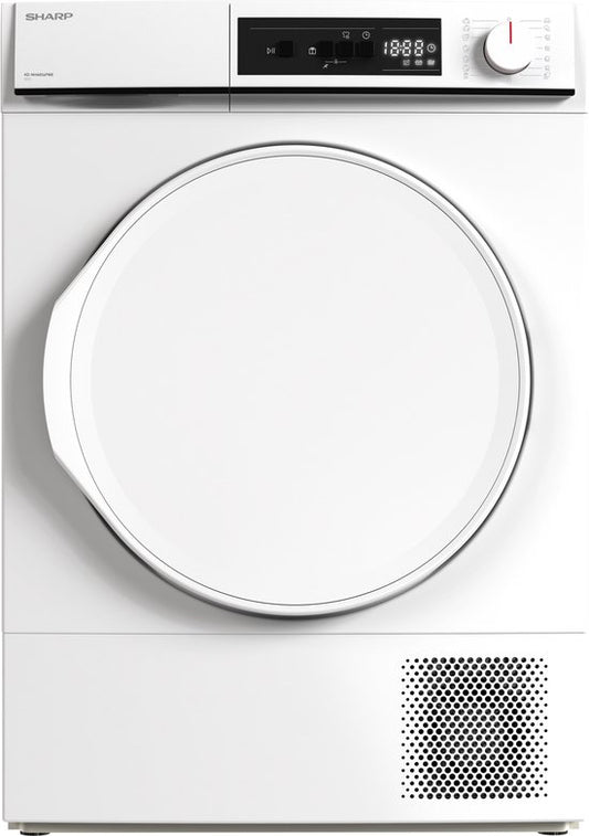Sharp KDNHA8S6PWECB newline – warmtepomp droger – 8 kg – energie label E – 15 programma’s – LED trommelverlichting – links en rechts draaiend – WIT