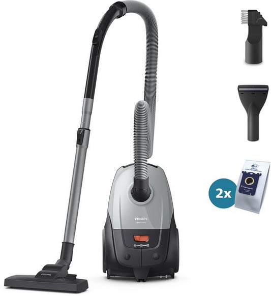 Philips 2000-Serie Stofzuiger met Zak - 800 W - Compact  Lichtgewicht - HEPA-filtersysteem - 9 meter bereik - Meubelmondstuk - Inclusief S-Bags - (XD2142/12)