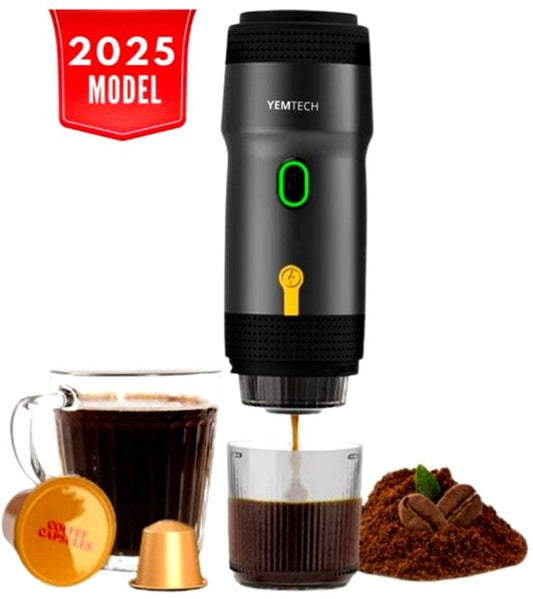 YEMTECH Yemtech® Draagbare Elektrische Espressomachine - Espresso machine voor onderweg - Mini Reis Koffie machine - Koffiezetapparaat voor Camping Auto Vrachtwagen – Draagbare Koffiemachine(Zwart)