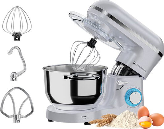 KitchenBrothers 2000W Keukenmachine - Keukenrobot - 6,2L - Mixer met Mengkom - Keukenmixer - Parelwit(Wit， Parelwit)