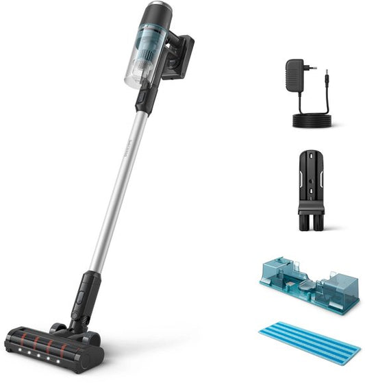 Philips Steelstofzuiger Met Dweilfunctie XC3131/01 - Draadloos - Zuigmond met LED verlichting - Zonder Zak - Handstofzuiger - Alle Vloertypen - Matzwart(Misty Dawn/Combizuigmond)