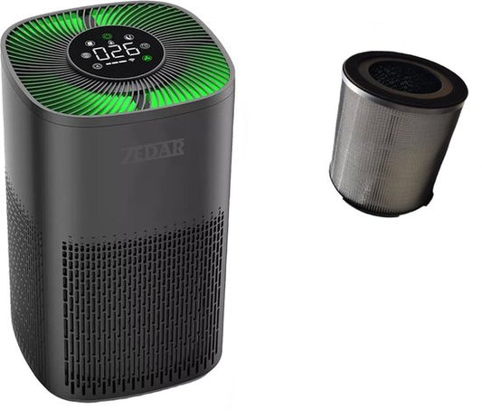 Luchtreiniger / Air Purifier met APP en 2x HEPA 13 filter + koolstoffilter - Werkt tegen huisstofmijt, hooikoorts, allergie, stof, - 210 m³/u - Zedar L600(zwart + HEPA)