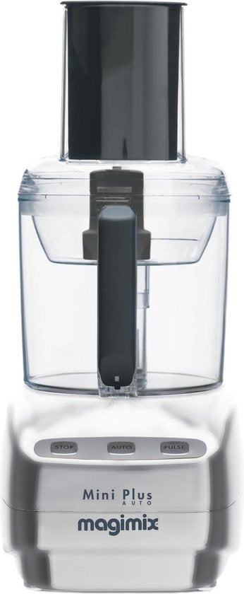 Magimix - Mini Plus - Foodprocessor - Mat Chroom(Mat chroom/Citruspers， Extra mengkom， Inclusief Kookboek， Kloppers/garde， Opbergbox Accessoires， Foodprocessor， Blender， Hakmolen， Snij- en raspschijven)
