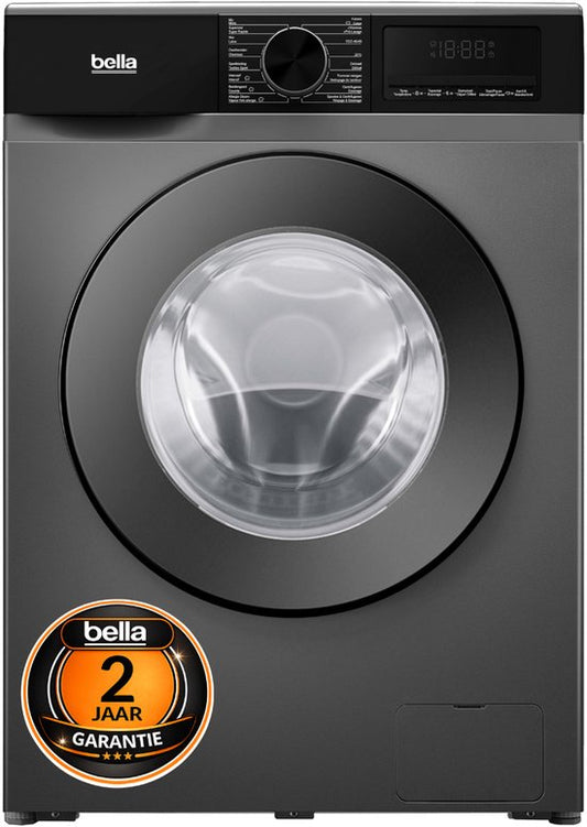 Bella BWA9014.1G - Wasmachine - 9KG - Energielabel A - 3 jaar garantie- Stoomfunctie - 1400 toeren - 16 programma's - Donkergrijs