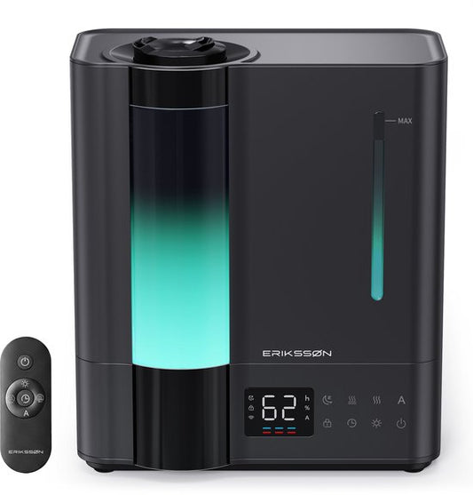 Erikssøn Luchtbevochtiger Elite - 8 Liter - Geschikt voor Woonkamer, Kantoor, Slaapkamer, Babykamer - Humidifier - Met Aromatherapie - Zwart